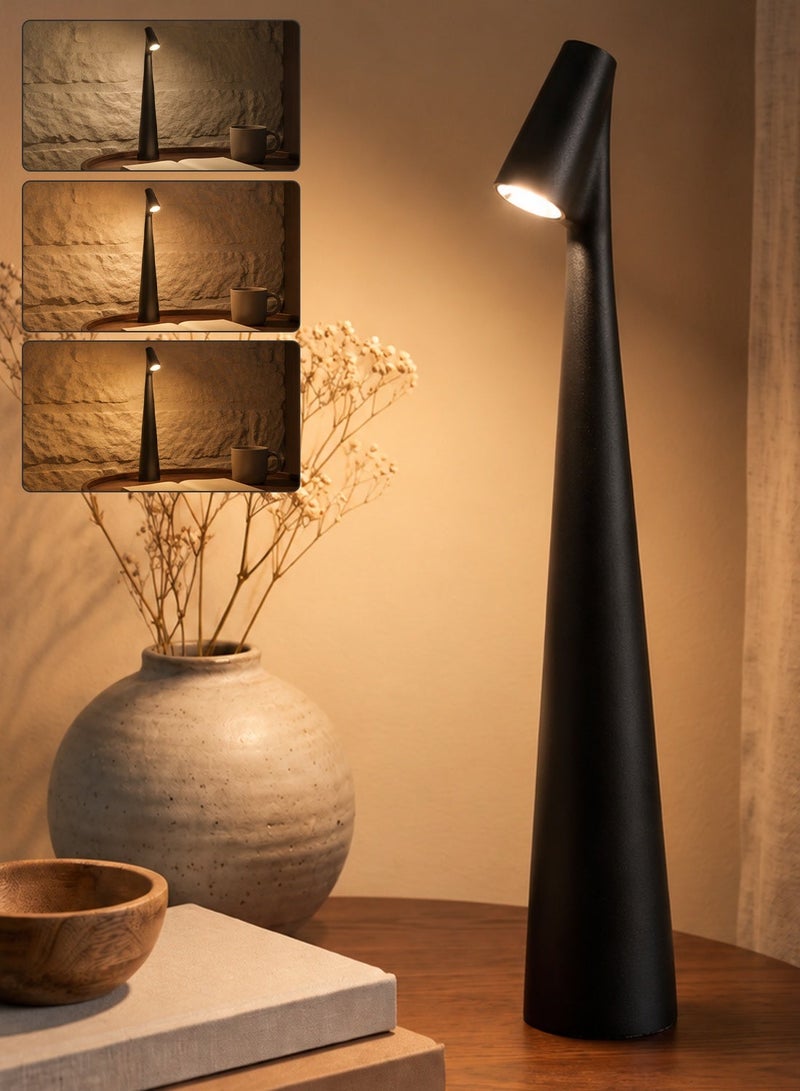 Yakiter Rechargeable LED Touch Control Table Lamp with 3 Dimmable Light, Matte Plastic Shade, USB Charging Suitable for Reading And Studying in The Bedroom or Living Room (BLACK) - Image 1