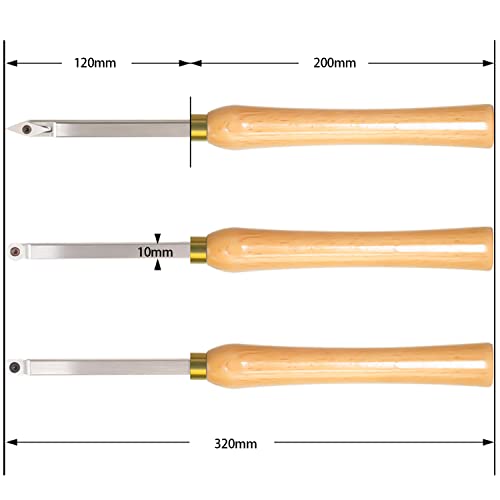 Asieg Tool Mini Carbide Tipped Wood Lathe Turning tools Combo set Rougher Detailer Finisher with Wood Handle and Diamond Round Square Carbide Inserts，3pcs - Image 2