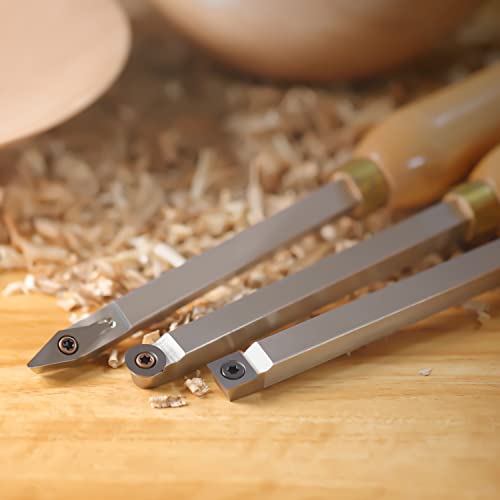 Asieg Tool Mini Carbide Tipped Wood Lathe Turning tools Combo set Rougher Detailer Finisher with Wood Handle and Diamond Round Square Carbide Inserts，3pcs - Image 3