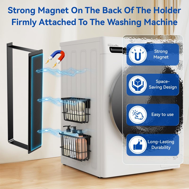 Detukna Laundry Room Organization and Storage Magnetic Dryer Ball Holder with Magnetic Hanger Holder, Magnetic Lint Bin for Washer Dryer, Iron Basket Dryer Ball Container, Magnetic Laundry Organizer (Black) - Image 2