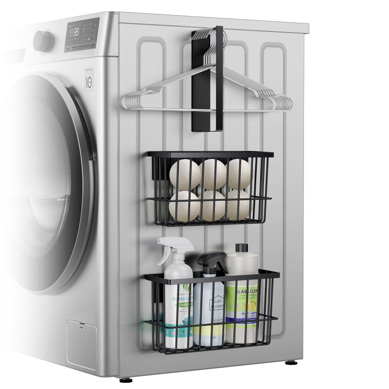 Detukna Laundry Room Organization and Storage Magnetic Dryer Ball Holder with Magnetic Hanger Holder, Magnetic Lint Bin for Washer Dryer, Iron Basket Dryer Ball Container, Magnetic Laundry Organizer (Black) - Image 1