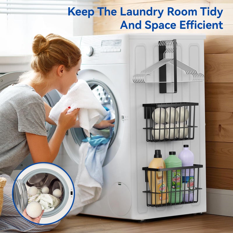 Detukna Laundry Room Organization and Storage Magnetic Dryer Ball Holder with Magnetic Hanger Holder, Magnetic Lint Bin for Washer Dryer, Iron Basket Dryer Ball Container, Magnetic Laundry Organizer (Black) - Image 5