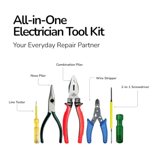 LOOPITO 5-in-1 Hand Tool Kit – Combination Plier, Wire Stripper, Nose Plier, Line Tester & 2-in-1 Screwdriver Set for Electricians & Home Use (Multicolor) - Image 2