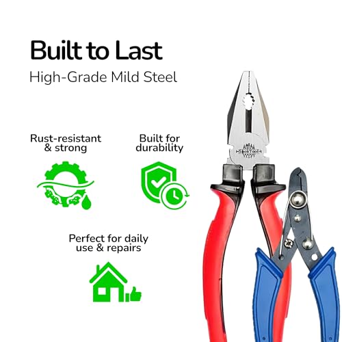 LOOPITO 5-in-1 Hand Tool Kit – Combination Plier, Wire Stripper, Nose Plier, Line Tester & 2-in-1 Screwdriver Set for Electricians & Home Use (Multicolor) - Image 3