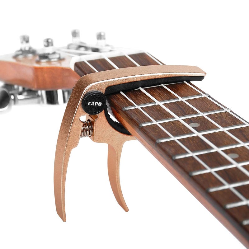 BestSounds Ukulele Capo, with 2 Felt Picks for Soprano and Concert Ukulele – Professional and Lightweight Mini Size Zinc Alloy 4 String Uke Kapo (Gold) - Image 3