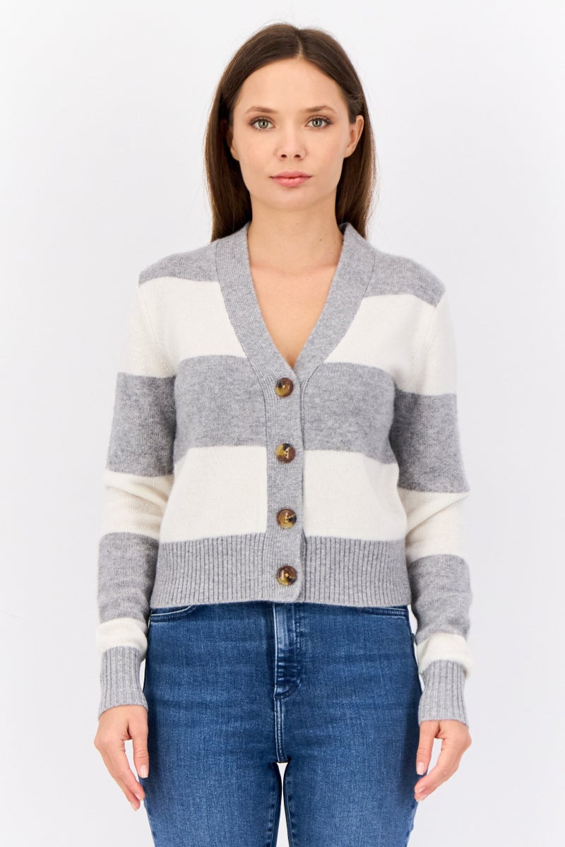 ESPRIT Women V Neck Yarn Dye Cardigan, Multicolor - Image 1