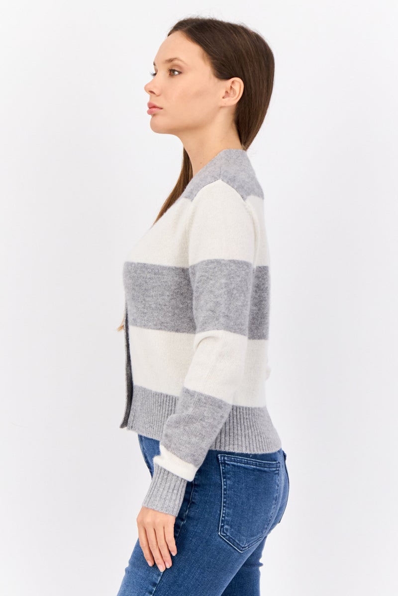 ESPRIT Women V Neck Yarn Dye Cardigan, Multicolor - Image 3