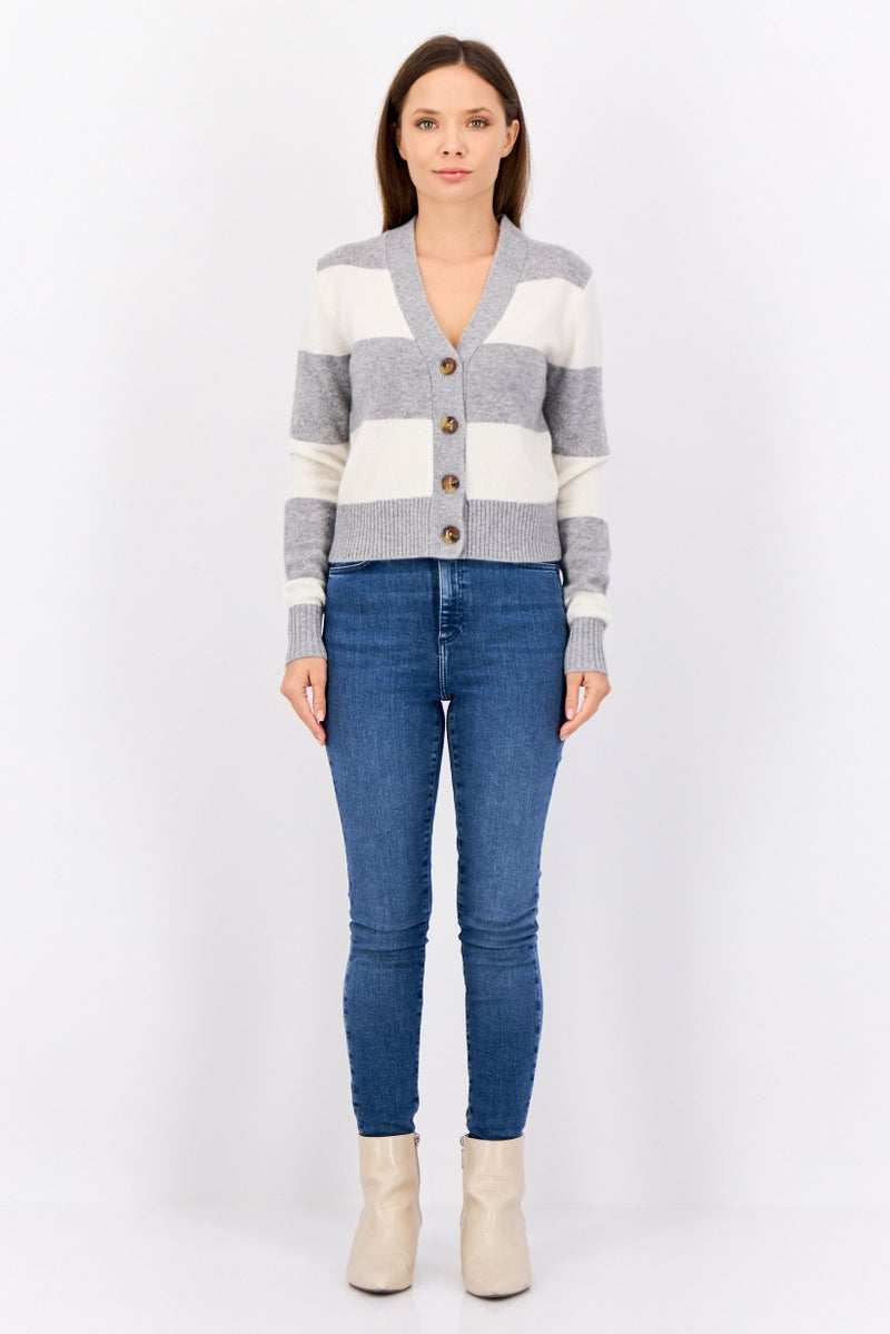 ESPRIT Women V Neck Yarn Dye Cardigan, Multicolor - Image 4
