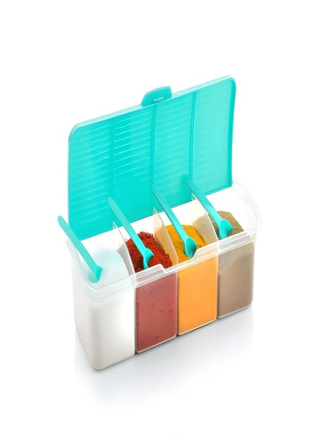 Bimex Multipurpose Plastic 4 In 1 Masala Box for Kitchen,Pickel Box, 4 Compartment Storage Container Airtight For Cereal, Dry Fruits Dabba1800 Ml with 4 Spoons (Multicolors)(Pack of1 Piece) - Image 3