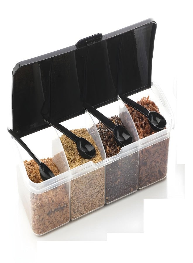 Bimex Multipurpose Plastic 4 In 1 Masala Box for Kitchen,Pickel Box, 4 Compartment Storage Container Airtight For Cereal, Dry Fruits Dabba1800 Ml with 4 Spoons (Multicolors)(Pack of1 Piece) - Image 1