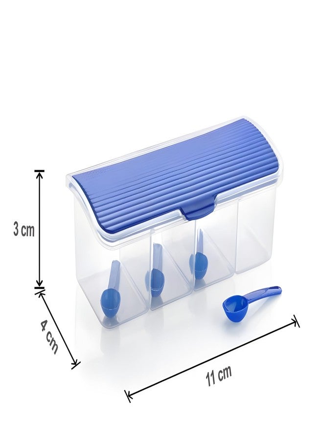 Bimex Multipurpose Plastic 4 In 1 Masala Box for Kitchen,Pickel Box, 4 Compartment Storage Container Airtight For Cereal, Dry Fruits Dabba1800 Ml with 4 Spoons (Multicolors)(Pack of1 Piece) - Image 2