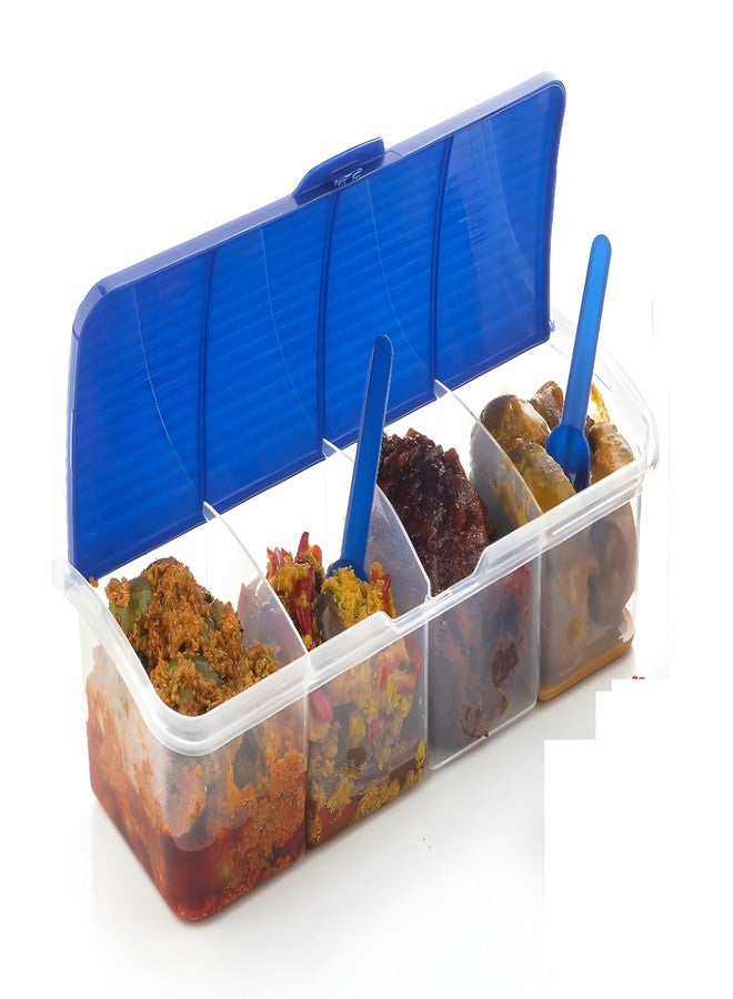 Bimex Multipurpose Plastic 4 In 1 Masala Box for Kitchen,Pickel Box, 4 Compartment Storage Container Airtight For Cereal, Dry Fruits Dabba1800 Ml with 4 Spoons (Multicolors)(Pack of1 Piece) - Image 4