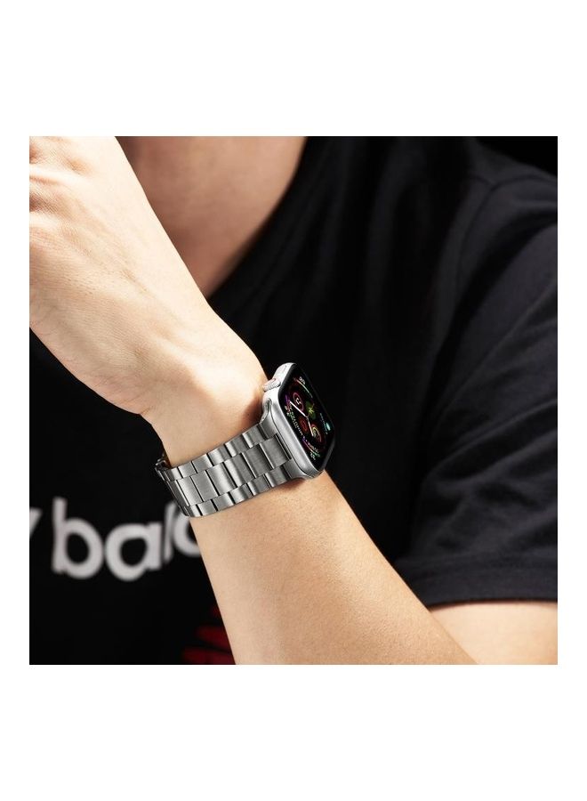 NIBEMINENT Ultra-thin Three-bead Replacement Watchband For Apple Watch Series 7 45mm/6 & SE 5 4 44mm/3 2 1 42mm Grey - Image 5