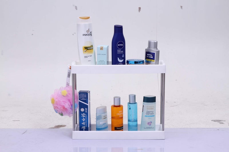Storia Bathroom Rack with Side Hooks, 2 Layer Multipurpose Storage Rack with Draining Trays Space Saviour and Organiser - Image 1