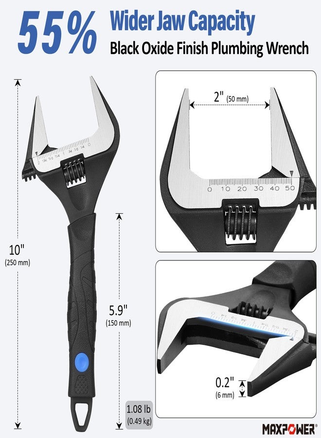 MAXPOWER 10 inch Adjustable Wrench, Wide Jaw Capacity 2 inch (50 mm) - Image 2