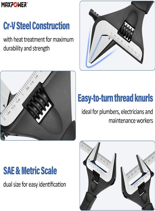 MAXPOWER 10 inch Adjustable Wrench, Wide Jaw Capacity 2 inch (50 mm) - Image 5