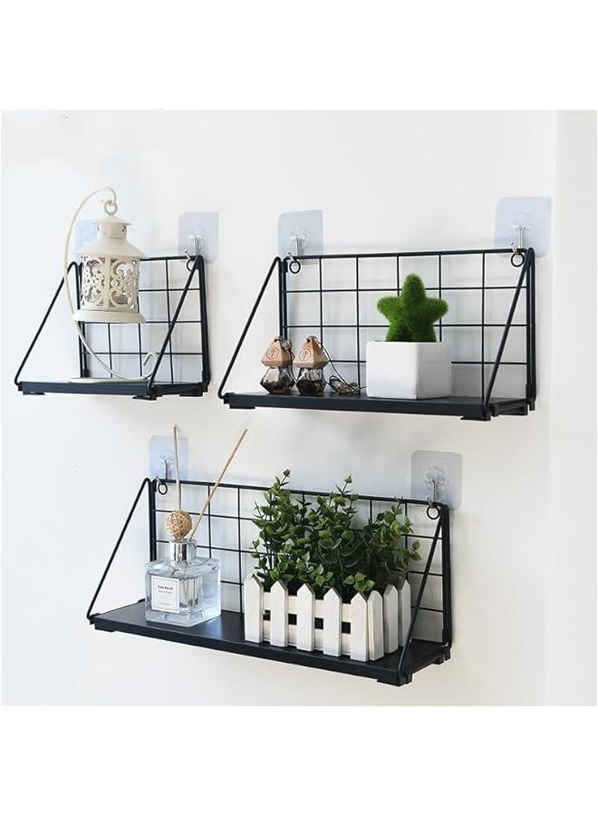 هوكور مجموعة من 3 ارفف عائمة تثبت على الحائط من ار سي كو، رف حائط عائم خشبي مع دعامات معدنية، ارفف تخزين للحمام والمطبخ وغرفة المعيشة والمكتب وغرفة النوم (اسود) - Image 1