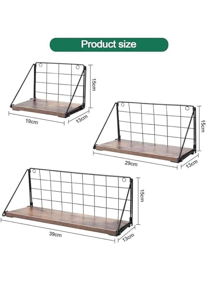 هوكور مجموعة من 3 ارفف عائمة تثبت على الحائط من ار سي كو، رف حائط عائم خشبي مع دعامات معدنية، ارفف تخزين للحمام والمطبخ وغرفة المعيشة والمكتب وغرفة النوم (اسود) - Image 2