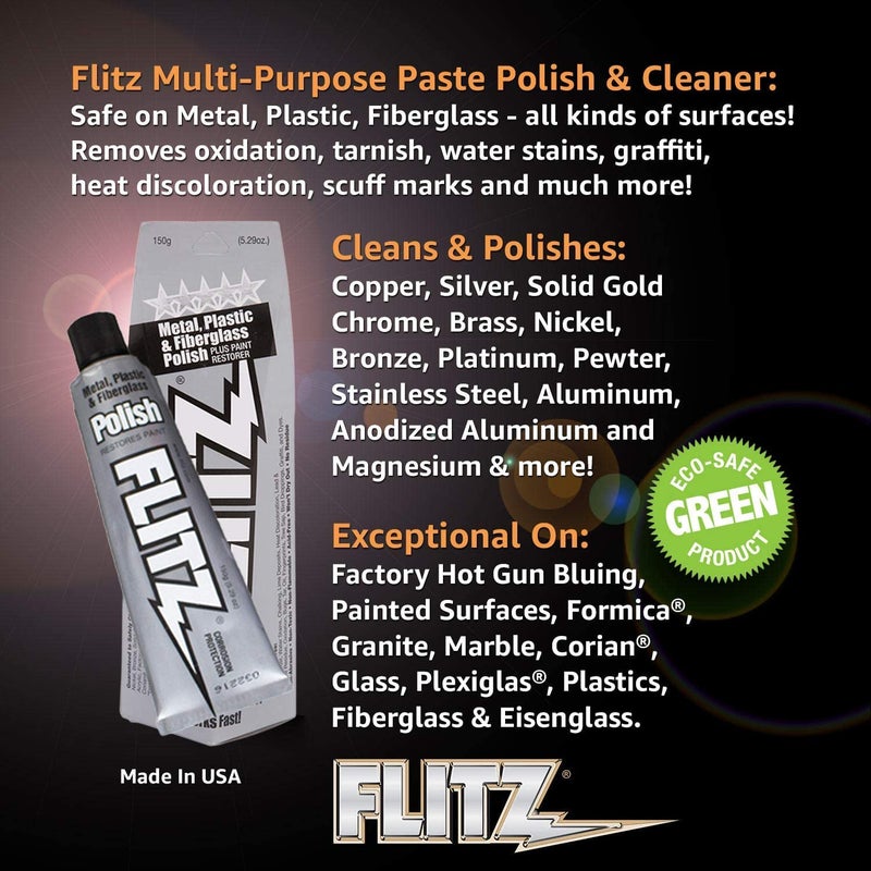 Flitz Metal Polish and Cleaner Paste, Also Works on Plastic, Fiberglass, Aluminum, Jewelry, Sterling Silver - Headlight Restoration and Rust Remover - Made in the USA - 5.29 OZ - 3 Pack - Image 2