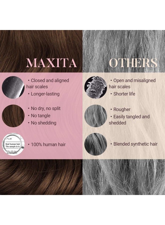 MAXITA Clip in Hair Extensions Real Human Hair 100% Remy Hair Extensions Clip ins Double Weft for Women,Natural Human Hair,18inch 70g 5Pcs,Chocolate Brown - Image 3
