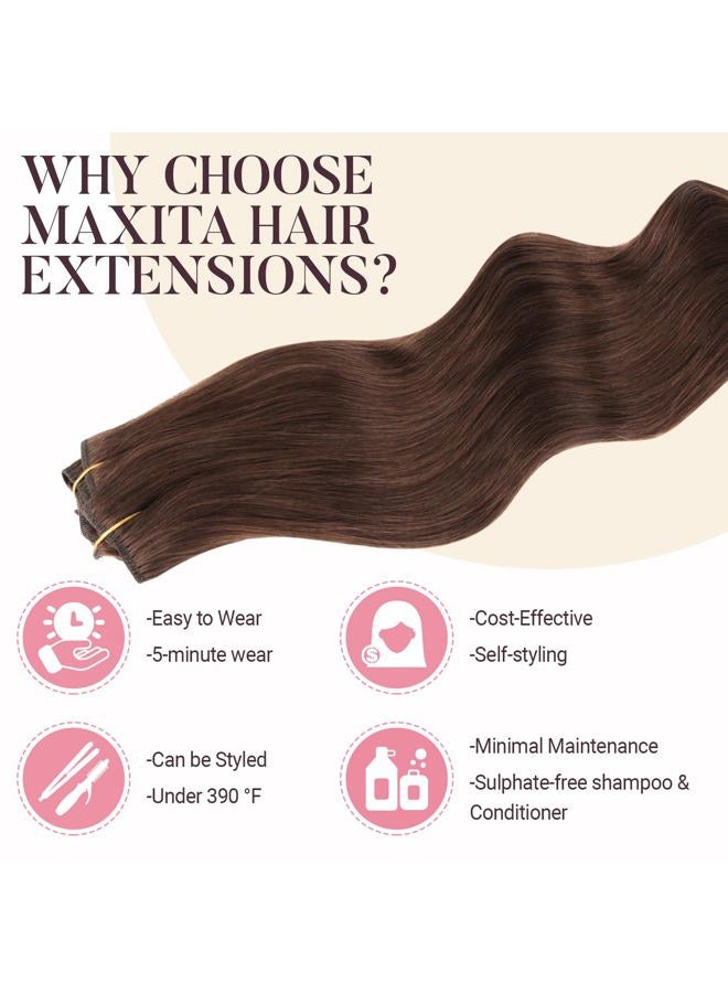 MAXITA Clip in Hair Extensions Real Human Hair 100% Remy Hair Extensions Clip ins Double Weft for Women,Natural Human Hair,18inch 70g 5Pcs,Chocolate Brown - Image 5