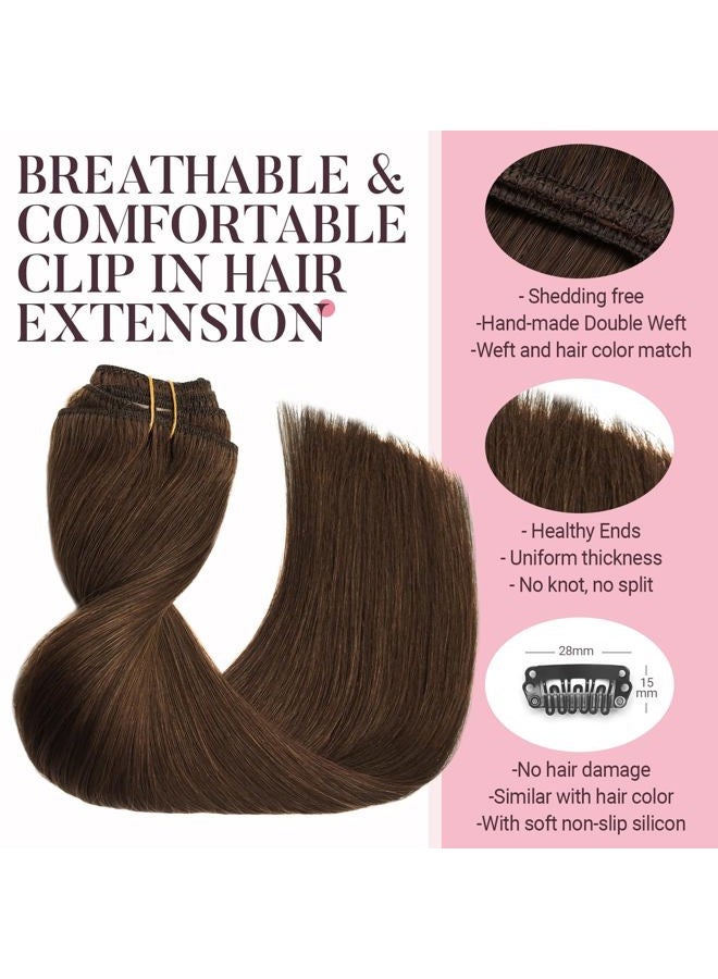 MAXITA Clip in Hair Extensions Real Human Hair 100% Remy Hair Extensions Clip ins Double Weft for Women,Natural Human Hair,18inch 70g 5Pcs,Chocolate Brown - Image 4