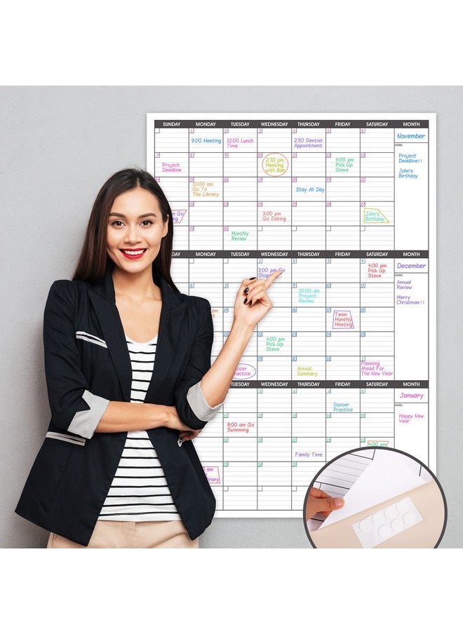BooQool - Large Dry Erase Calendar For Wall,3 Month Vertical Wall Calendar, Blank Reusable Monthly Quarterly Calendar Planner Undated, 27.8"X41" Whiteboard Calendar, Office, Classroom - Image 1