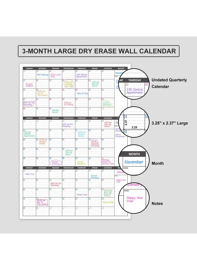 BooQool - Large Dry Erase Calendar For Wall,3 Month Vertical Wall Calendar, Blank Reusable Monthly Quarterly Calendar Planner Undated, 27.8"X41" Whiteboard Calendar, Office, Classroom - Image 1