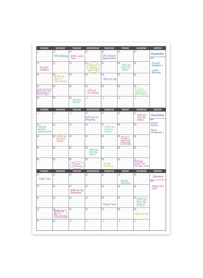 BooQool - Large Dry Erase Calendar For Wall,3 Month Vertical Wall Calendar, Blank Reusable Monthly Quarterly Calendar Planner Undated, 27.8"X41" Whiteboard Calendar, Office, Classroom - Image 1