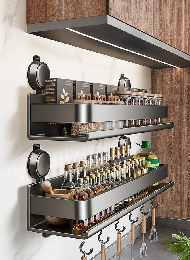 XiuWoo 2 Packs 50cm Wall Mounted Suction Cup No-Drill Spice Rack, No-trace Seasoning Organizer with 5 Hook Rack Hangers,No Damage Easy to Clean Pantry Organizers and Storage Shelf,Home and Kitchen Gadgets - Image 1