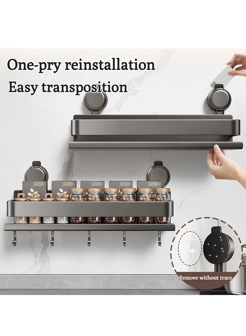 XiuWoo 2 Packs 50cm Wall Mounted Suction Cup No-Drill Spice Rack, No-trace Seasoning Organizer with 5 Hook Rack Hangers,No Damage Easy to Clean Pantry Organizers and Storage Shelf,Home and Kitchen Gadgets - Image 4