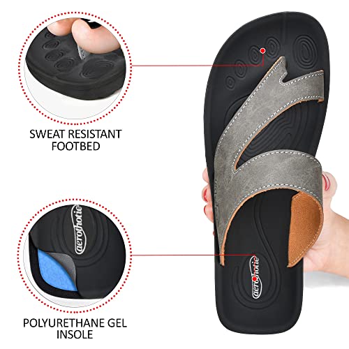 AEROTHOTIC Comfy Arch Support flip flops for women Split Toe Stylish Cushioned Strap with non-slip footbed Walking Dressy Sandals Indoor and Outdoor (Odal Grey, Size 9) - Image 5