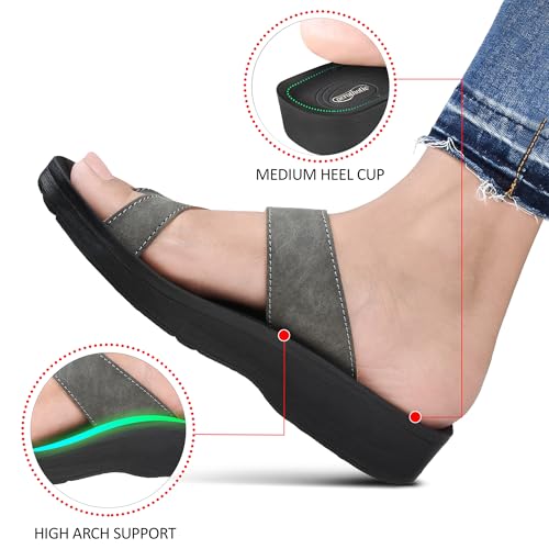 AEROTHOTIC Comfy Arch Support flip flops for women Split Toe Stylish Cushioned Strap with non-slip footbed Walking Dressy Sandals Indoor and Outdoor (Odal Grey, Size 9) - Image 4