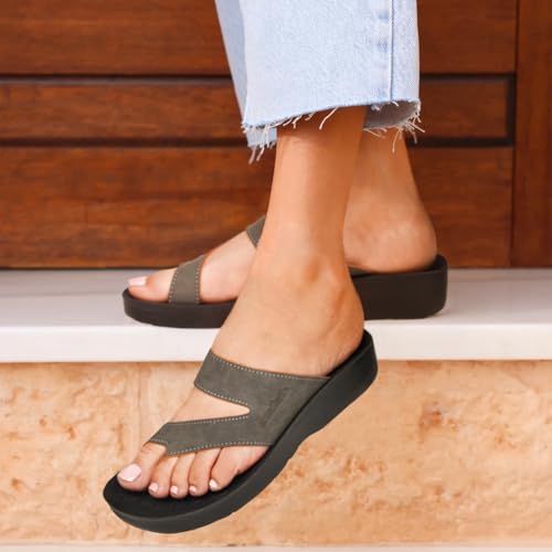 AEROTHOTIC Comfy Arch Support flip flops for women Split Toe Stylish Cushioned Strap with non-slip footbed Walking Dressy Sandals Indoor and Outdoor (Odal Grey, Size 9) - Image 2