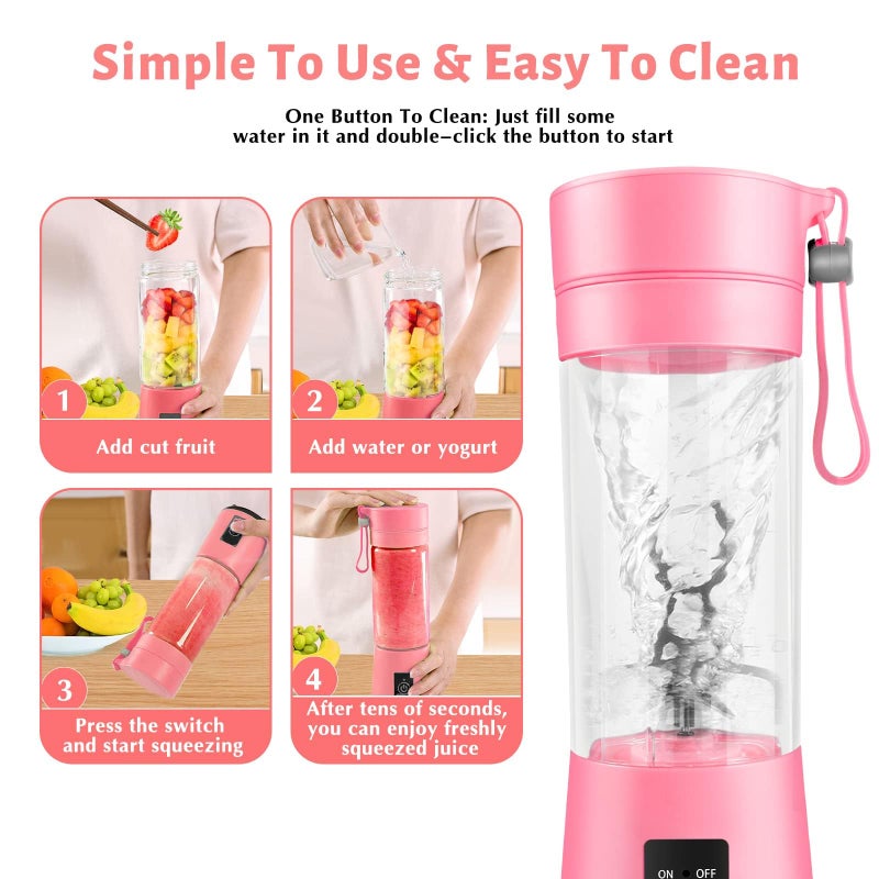 Cordless Personal Size Portable Blender - 380Ml Blender Smoothies and Shakes, BPA Free Traveling Juice Cup with Powerful Blending, Freshly Squeezed in Sports/Travel/Home (Pink) - Image 1