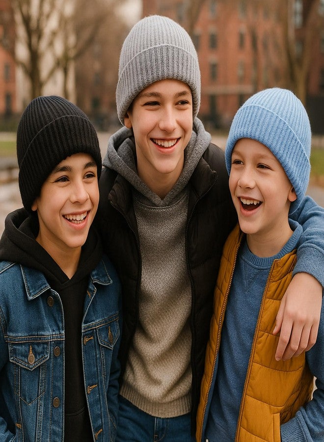 ACTLATI Kids Merino Wool Beanie Hat for Boys Girls Winter Classic Knit Beanies Unisex Cuffed Skull Ski Snow Caps Age 7-14 - Image 4