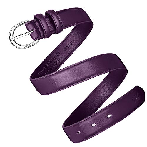 Falari Women Genuine Leather Belt Fashion Dress Belt With Single Prong Buckle 6028-Plum-L - Image 3