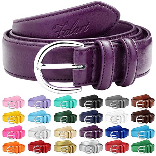 Falari Women Genuine Leather Belt Fashion Dress Belt With Single Prong Buckle 6028-Plum-L - Image 1