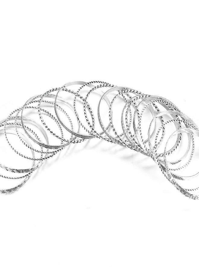 ENSOUL Antique Silver Color Flower Mixed Metal Aztec African Indian Vintage Multi Bangle&Bracelets For Women Set of 19 - Image 4
