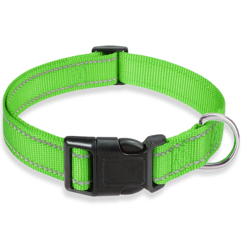 BOOMIBOO Reflective Dog Collar with Buckle Adjustable Safety Nylon Collars for Small Medium Large Dogs, Grass Green S - Image 1