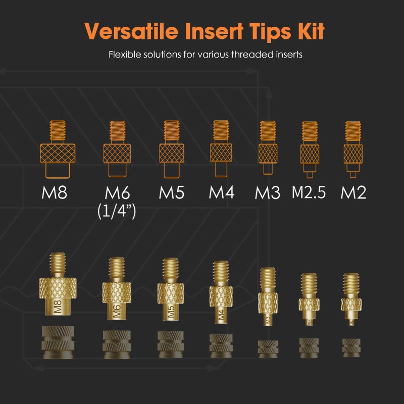 Hanglife Heat-Set Insert Tips for Threaded Inserts M2 M2.5 M3 M4 M5 M6 M8, Soldering Iron Tips Compatible with Weller SP40NUS/Hakko FX-888D/900M/T18 Irons- Press Tool for Plastic 3D Printer Components - Image 2