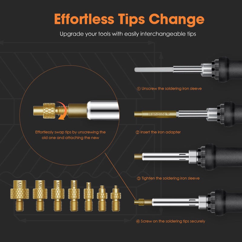 Hanglife Heat-Set Insert Tips for Threaded Inserts M2 M2.5 M3 M4 M5 M6 M8, Soldering Iron Tips Compatible with Weller SP40NUS/Hakko FX-888D/900M/T18 Irons- Press Tool for Plastic 3D Printer Components - Image 4