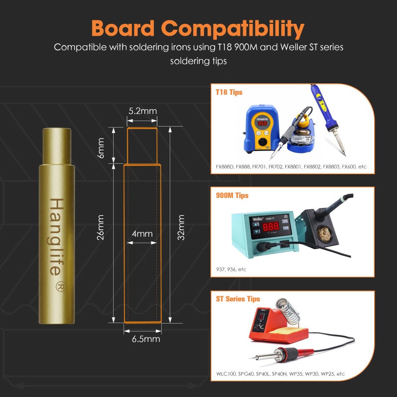 Hanglife Heat-Set Insert Tips for Threaded Inserts M2 M2.5 M3 M4 M5 M6 M8, Soldering Iron Tips Compatible with Weller SP40NUS/Hakko FX-888D/900M/T18 Irons- Press Tool for Plastic 3D Printer Components - Image 3