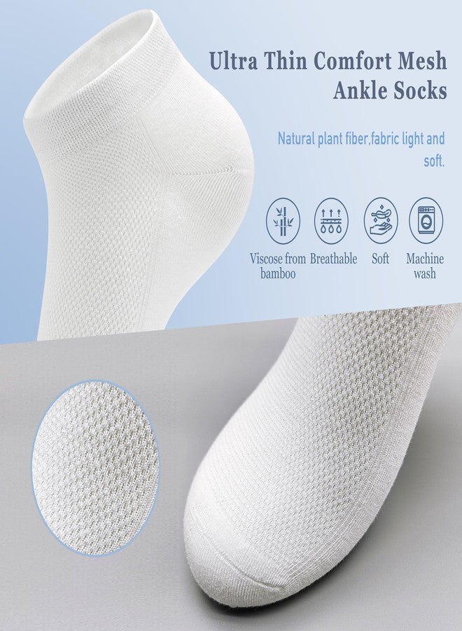 SERISIMPLE Women Ankle Soft Ultra Thin Mesh Beathable Viscose Bamboo Anti Odor Summer Cool Socks Low Cut Sock 5 Pairs,4-8/9-11(White, Large) - Image 3