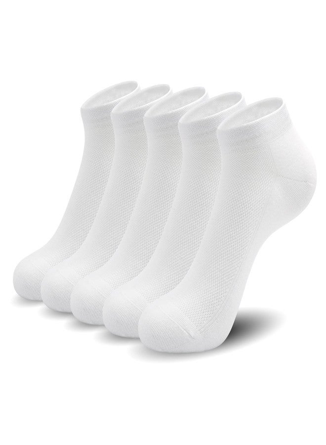 SERISIMPLE Women Ankle Soft Ultra Thin Mesh Beathable Viscose Bamboo Anti Odor Summer Cool Socks Low Cut Sock 5 Pairs,4-8/9-11(White, Large) - Image 1