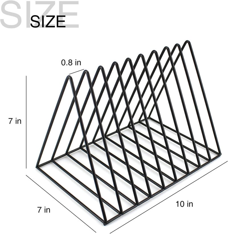 CR18 COLLECTION 9 Triangular Slots Magazine Rack Iron Desk Book Record Holder Storage Organizer Bookcase for Home School Office Decoration Black Pack of 2 - Image 2