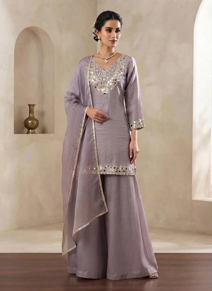 Viny VINY Lavender 3-Piece Mirror-Embroidered Suit Set – Women's Indian Ethnic Wear