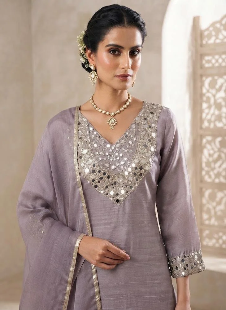 Viny VINY Lavender 3-Piece Mirror-Embroidered Suit Set – Women's Indian Ethnic Wear