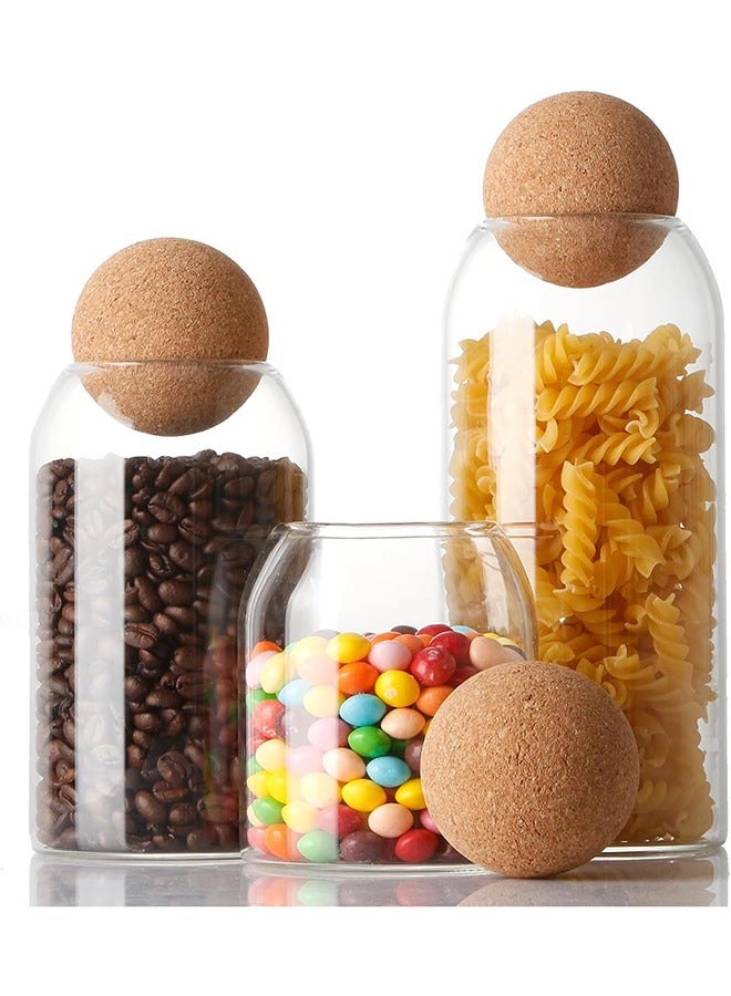 RollsTimi  3-Piece Glass Food Storage Jar With Round Ball Cork Lid Clear 500ml /800ml/ 1200ml - Image 3