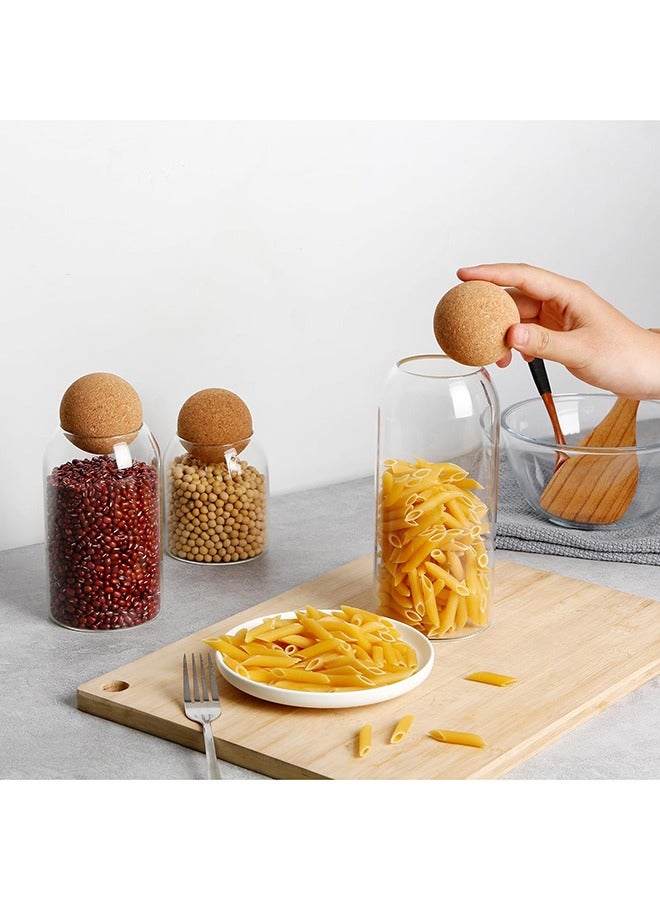 RollsTimi  3-Piece Glass Food Storage Jar With Round Ball Cork Lid Clear 500ml /800ml/ 1200ml - Image 4